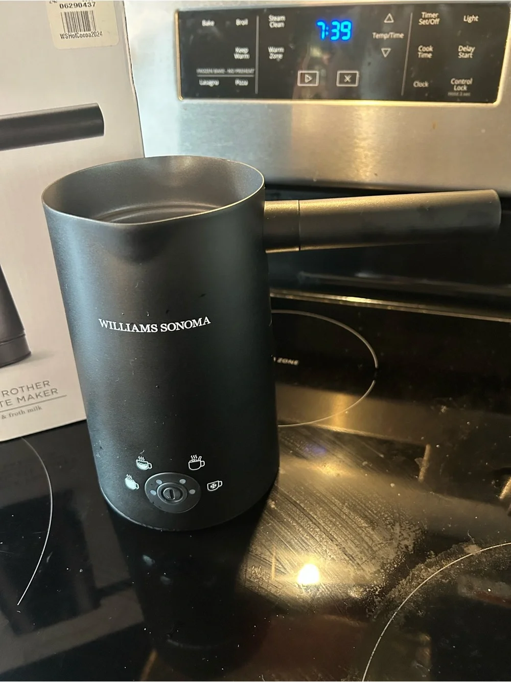 Williams Sonoma Matte Black Electric Milk Frother with Accessories